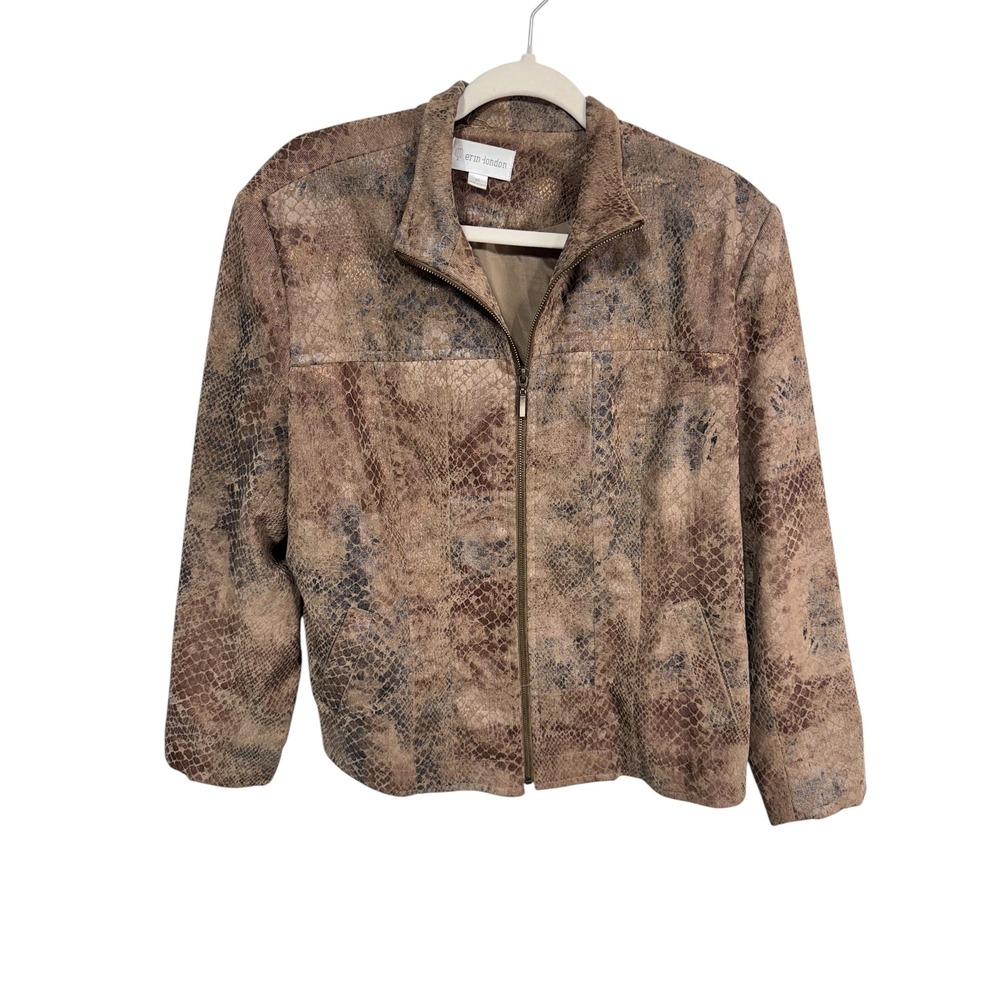 Erin London XL Brown Snakeskin Print Corduroy Jacket Women's Zip Front